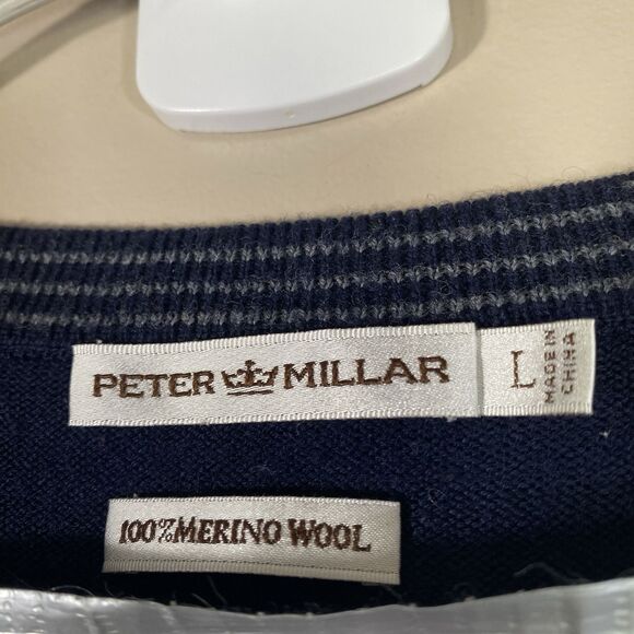 Peter Millar Crown Mens Large Sweater V-Neck Merino Wool Herringbone Raglan - Picture 4 of 11